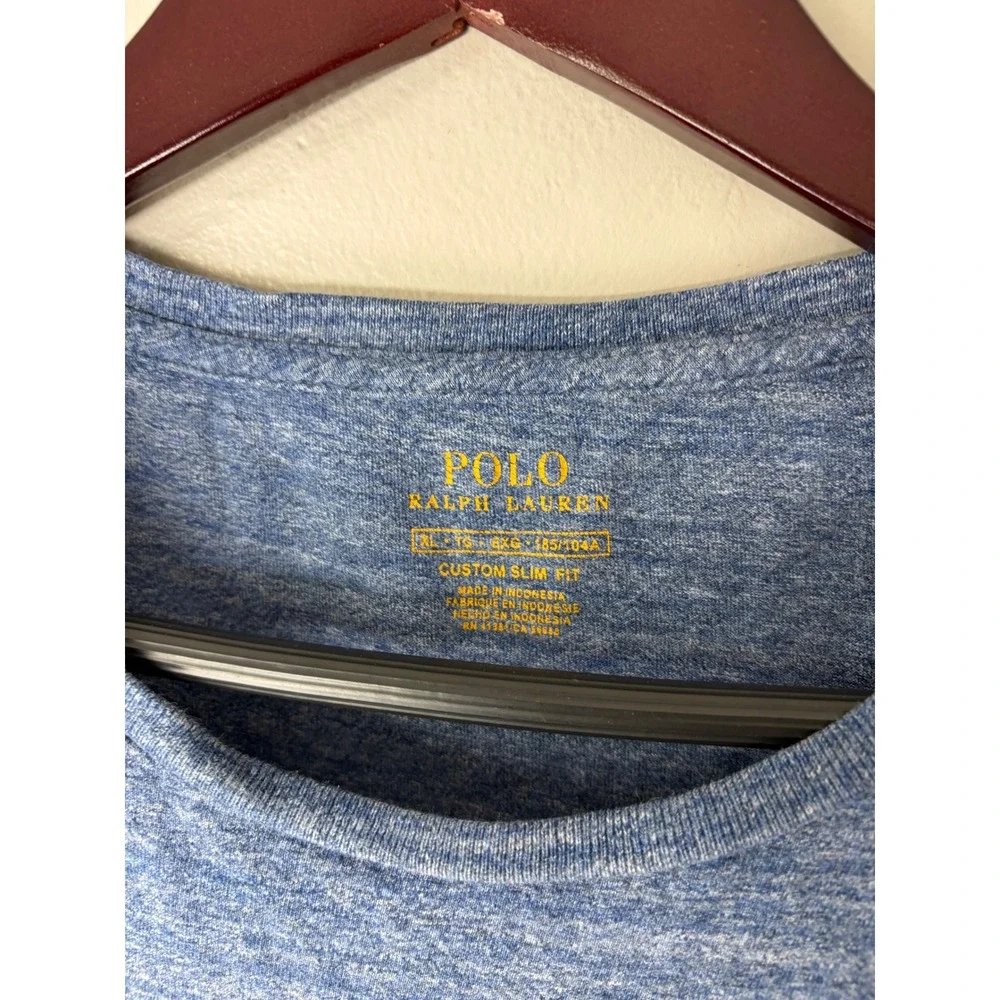 Polo Ralph Lauren Mens Custom Slim Fit Heathered Blue T-Shirt XL Short Sleeve